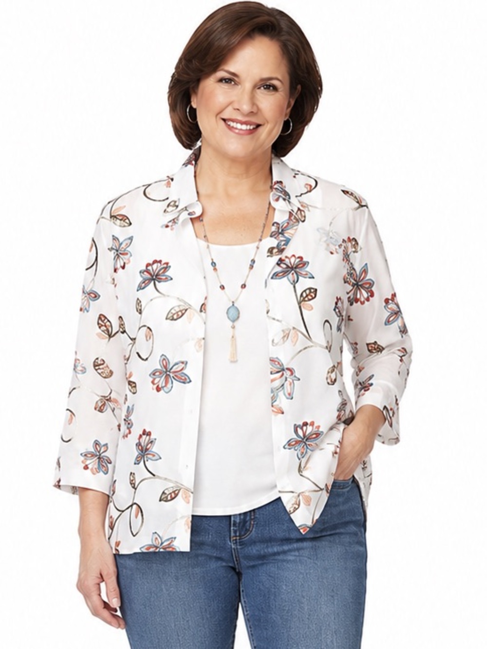 *NWT* Alfred Dunner Petite Sedona Sky Embroidered Two Piece Top - Size PXL